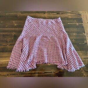 Y2K Pink and Black Tweed Asymmetrical Skater Skirt with Raw Hem Size M